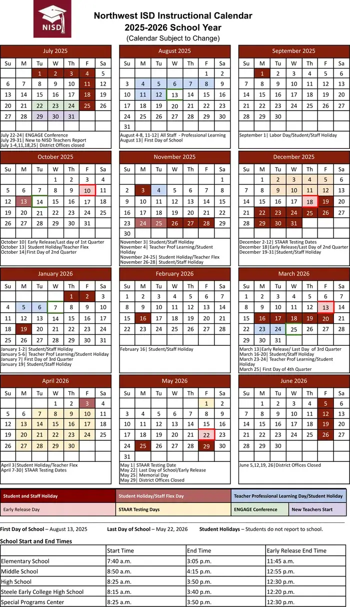 Northwest ISD 2026–2027 academic calendar