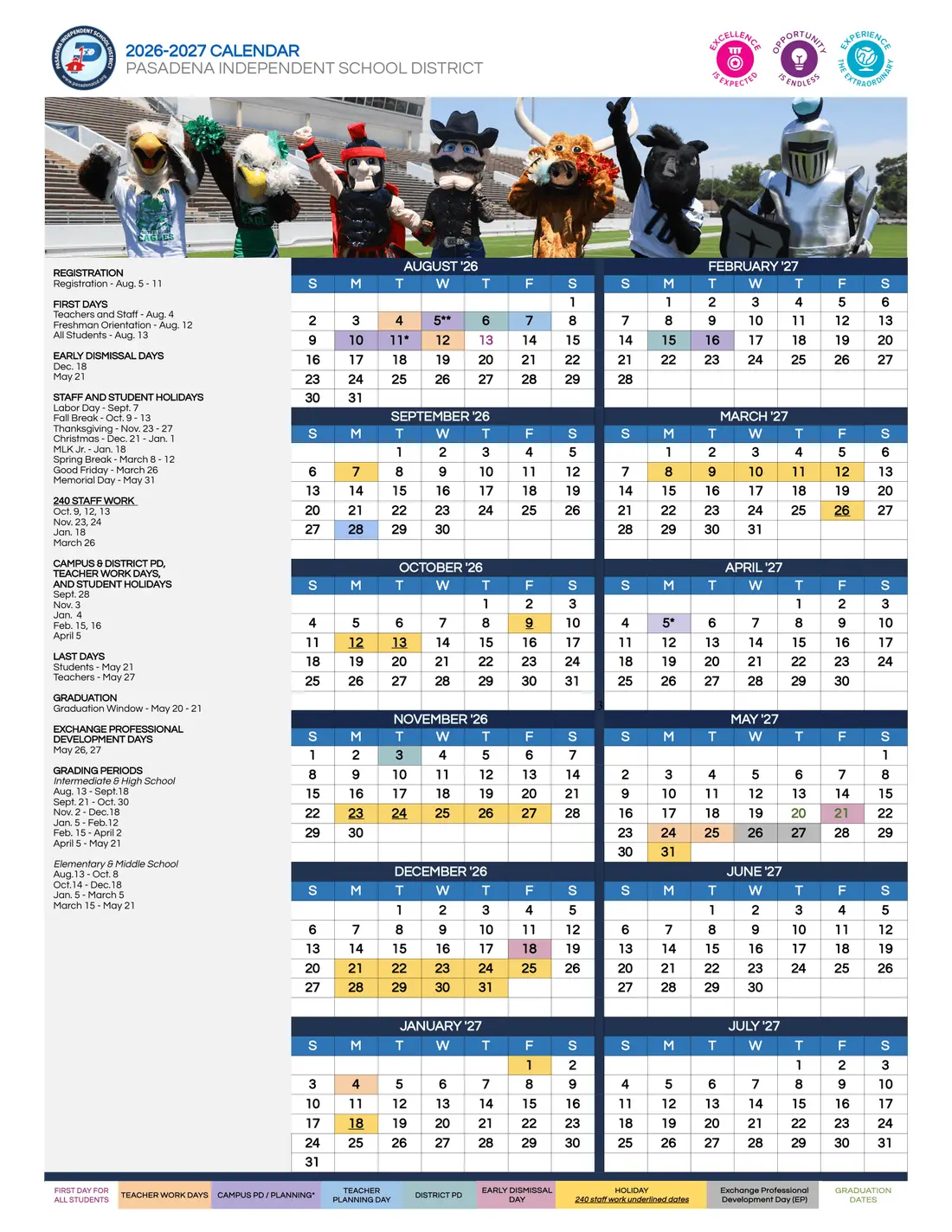 Pasadena ISD 2026–2027 academic calendar