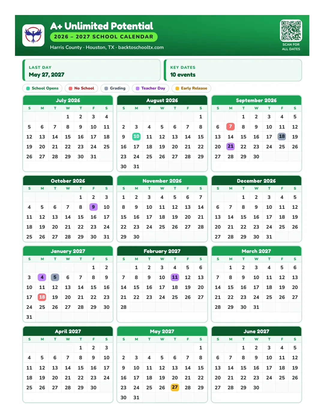 A+ Unlimited Potential Calendar for the Year 26-27