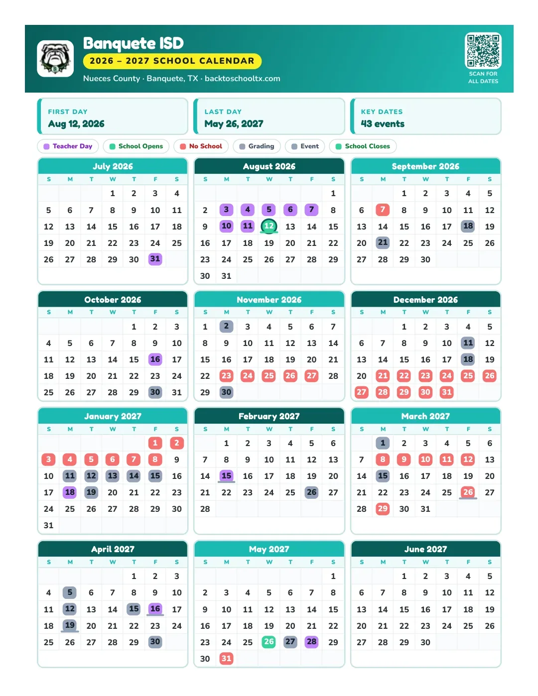 Banquete ISD Calendar for the Year 26-27