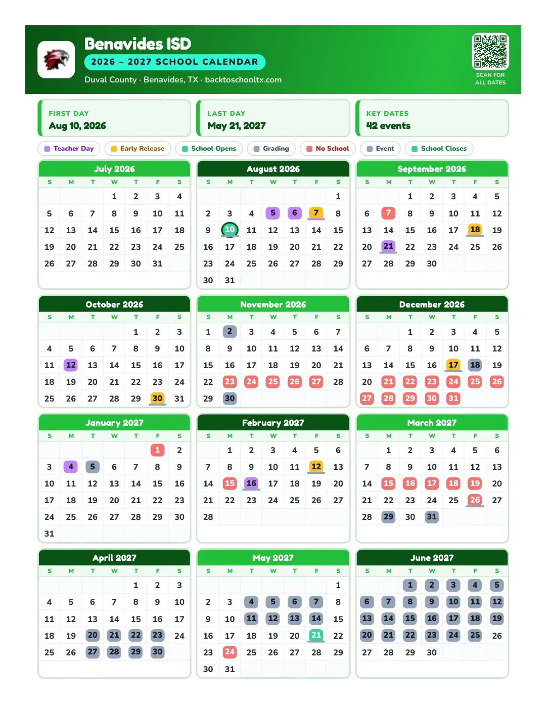 Benavides ISD Calendar for the Year 26-27