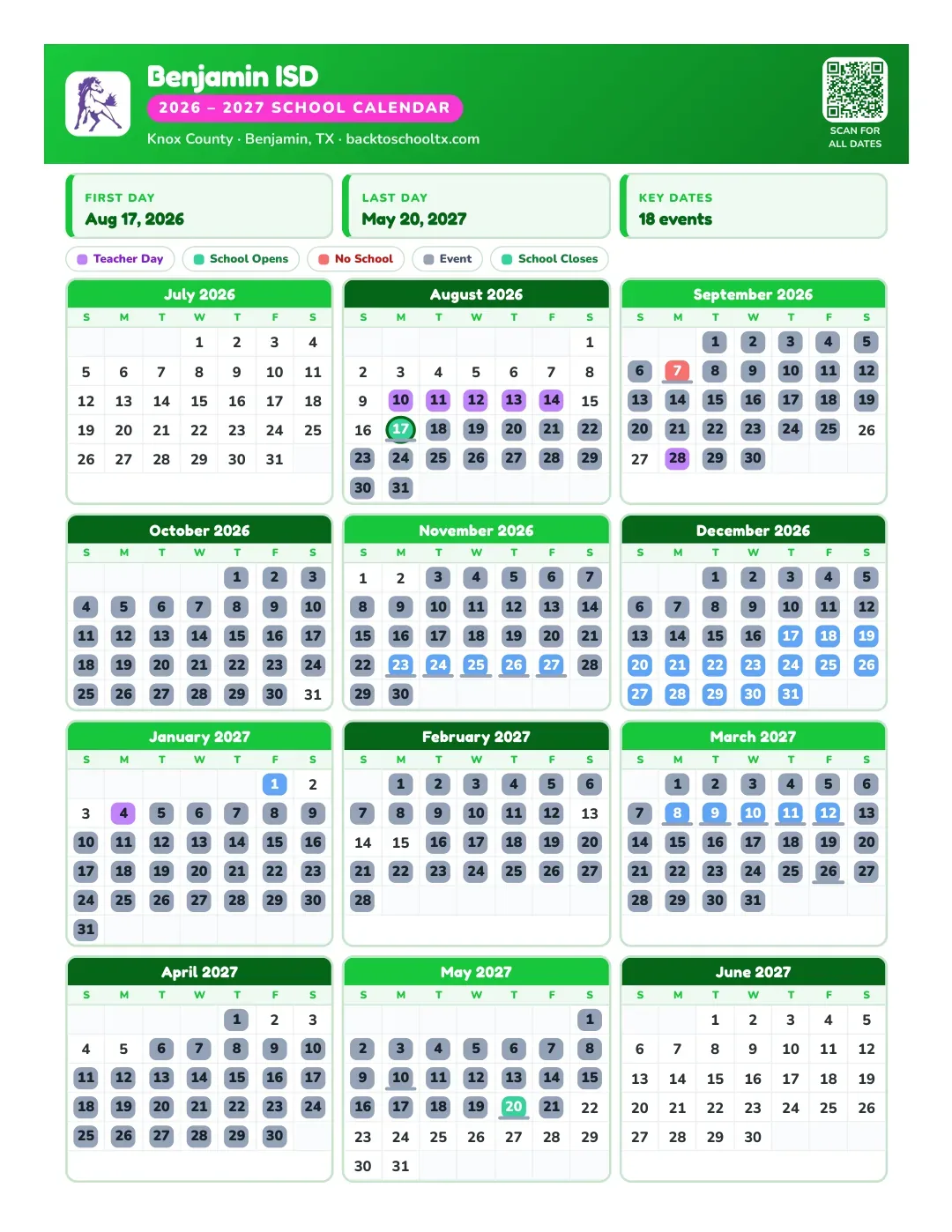 Benjamin ISD Calendar for the Year 26-27