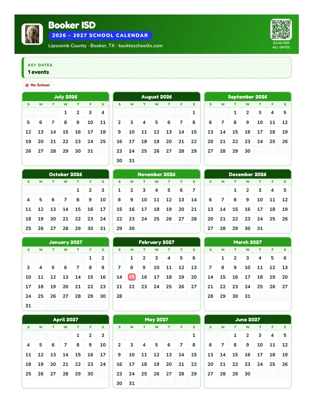 Booker ISD Calendar for the Year 26-27