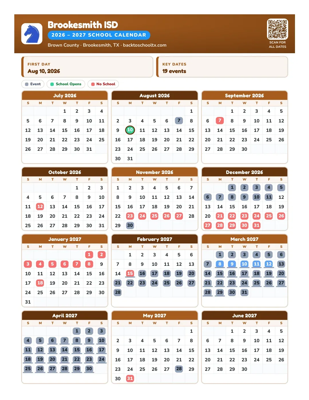 Brookesmith ISD Calendar for the Year 26-27