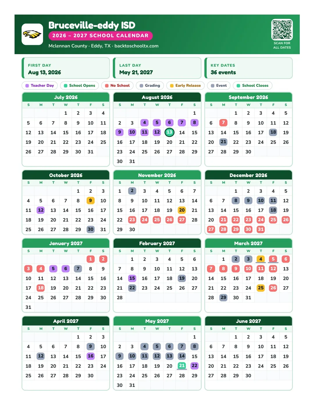Bruceville-eddy ISD Calendar for the Year 26-27