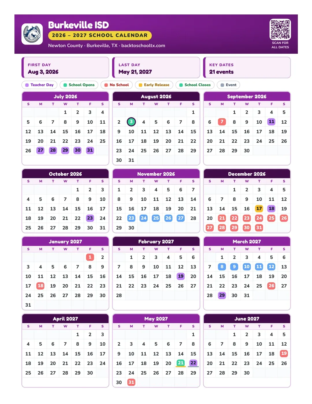 Burkeville ISD Calendar for the Year 26-27