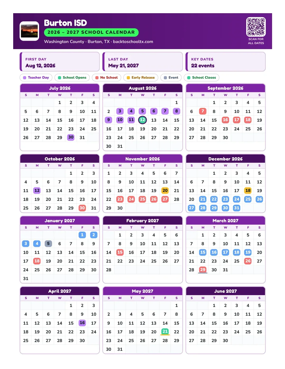 Burton ISD Calendar for the Year 26-27