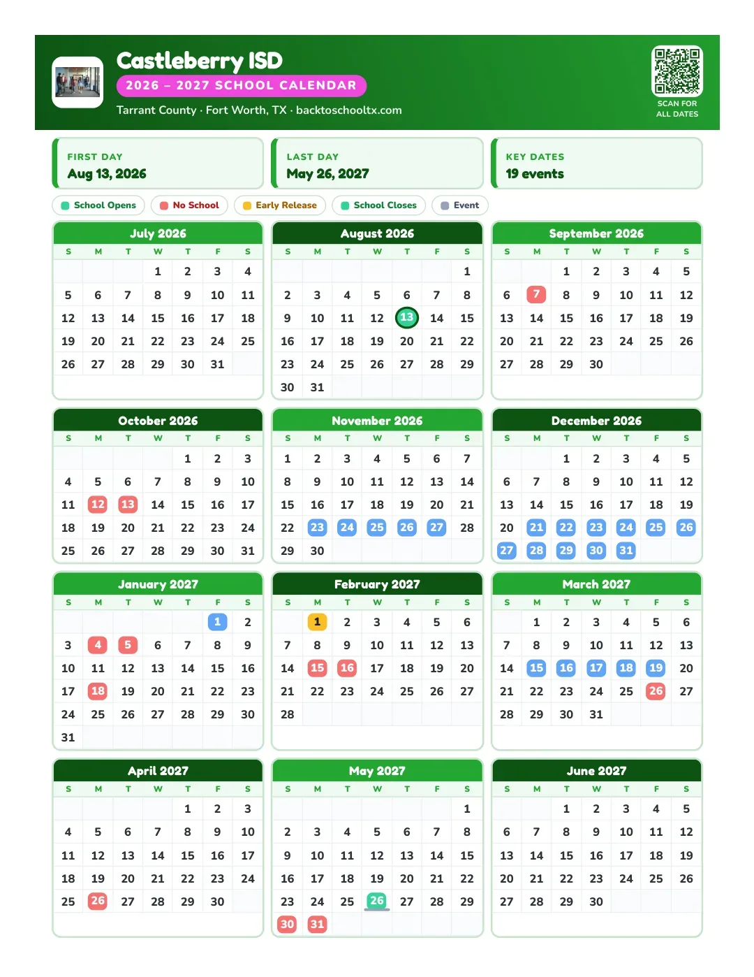 Castleberry ISD Calendar for the Year 26-27