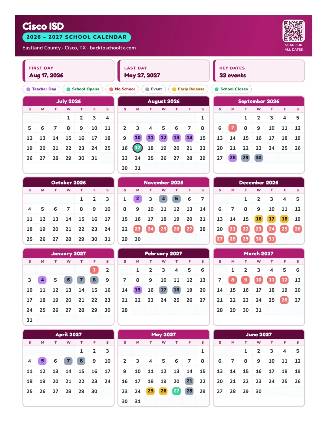 Cisco ISD Calendar for the Year 26-27