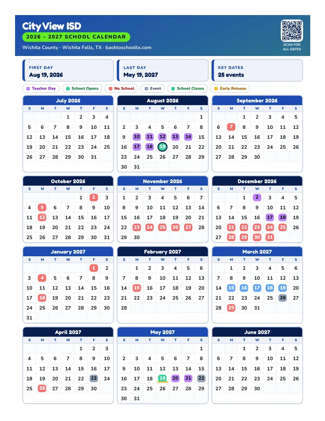 City View ISD Calendar for the Year 26-27