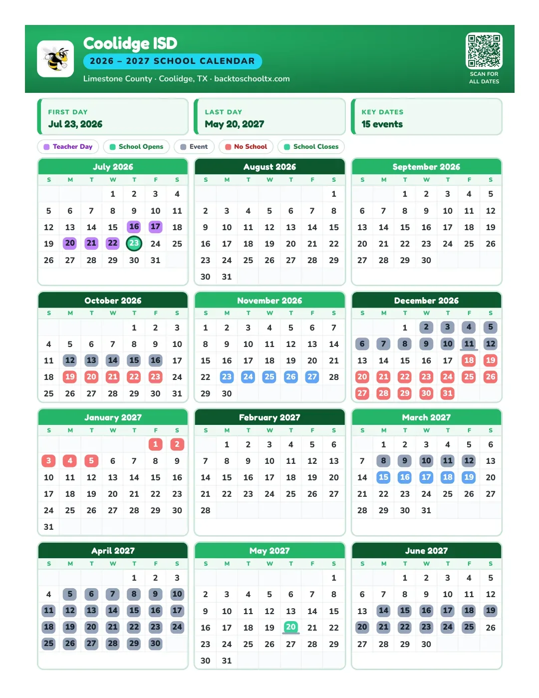 Coolidge ISD Calendar for the Year 26-27