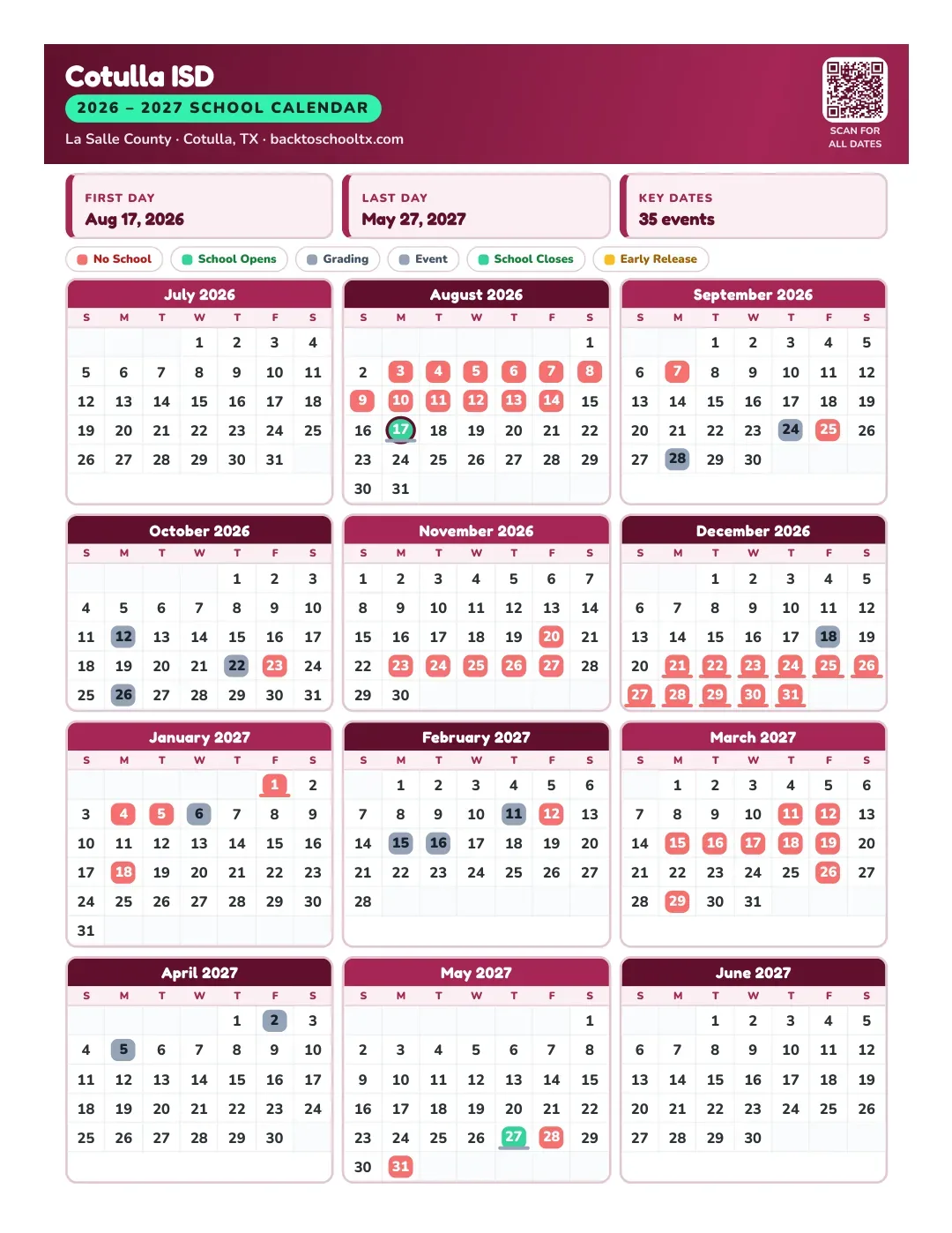 Cotulla ISD Calendar for the Year 26-27