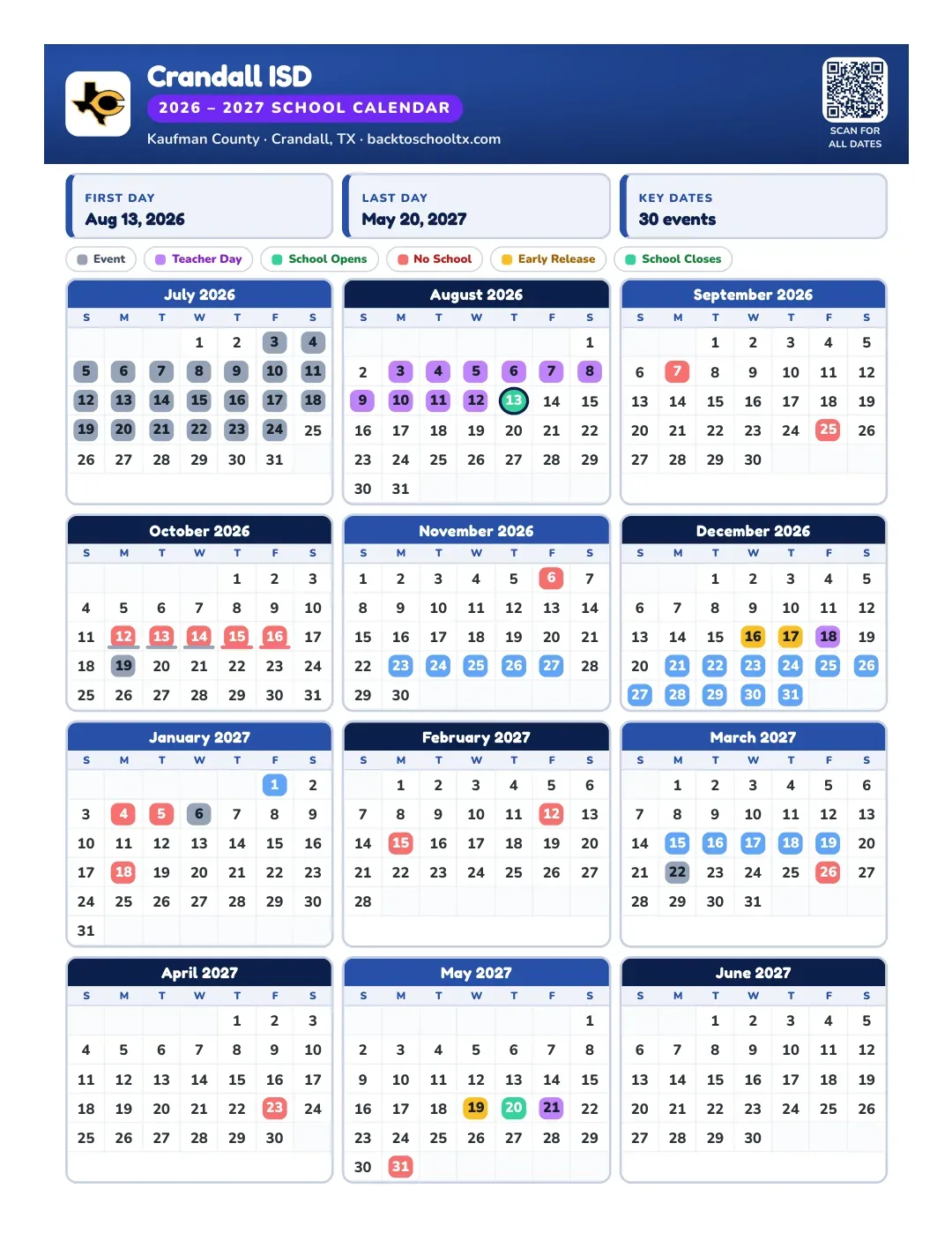 Crandall ISD Calendar for the Year 26-27
