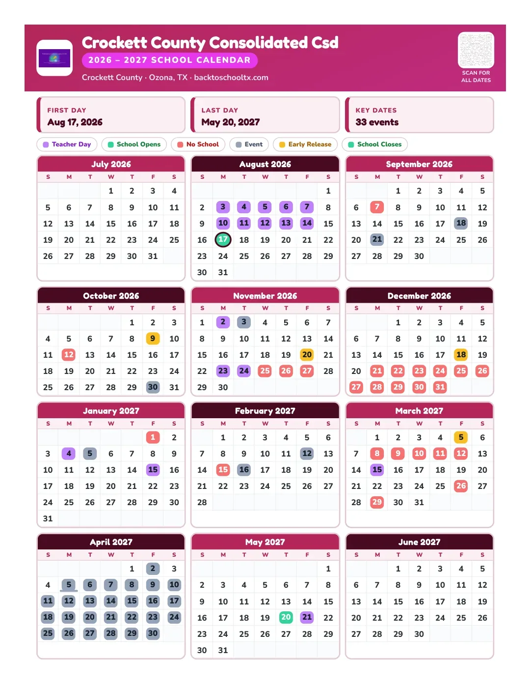 Crockett County Consolidated Csd Calendar for the Year 26-27