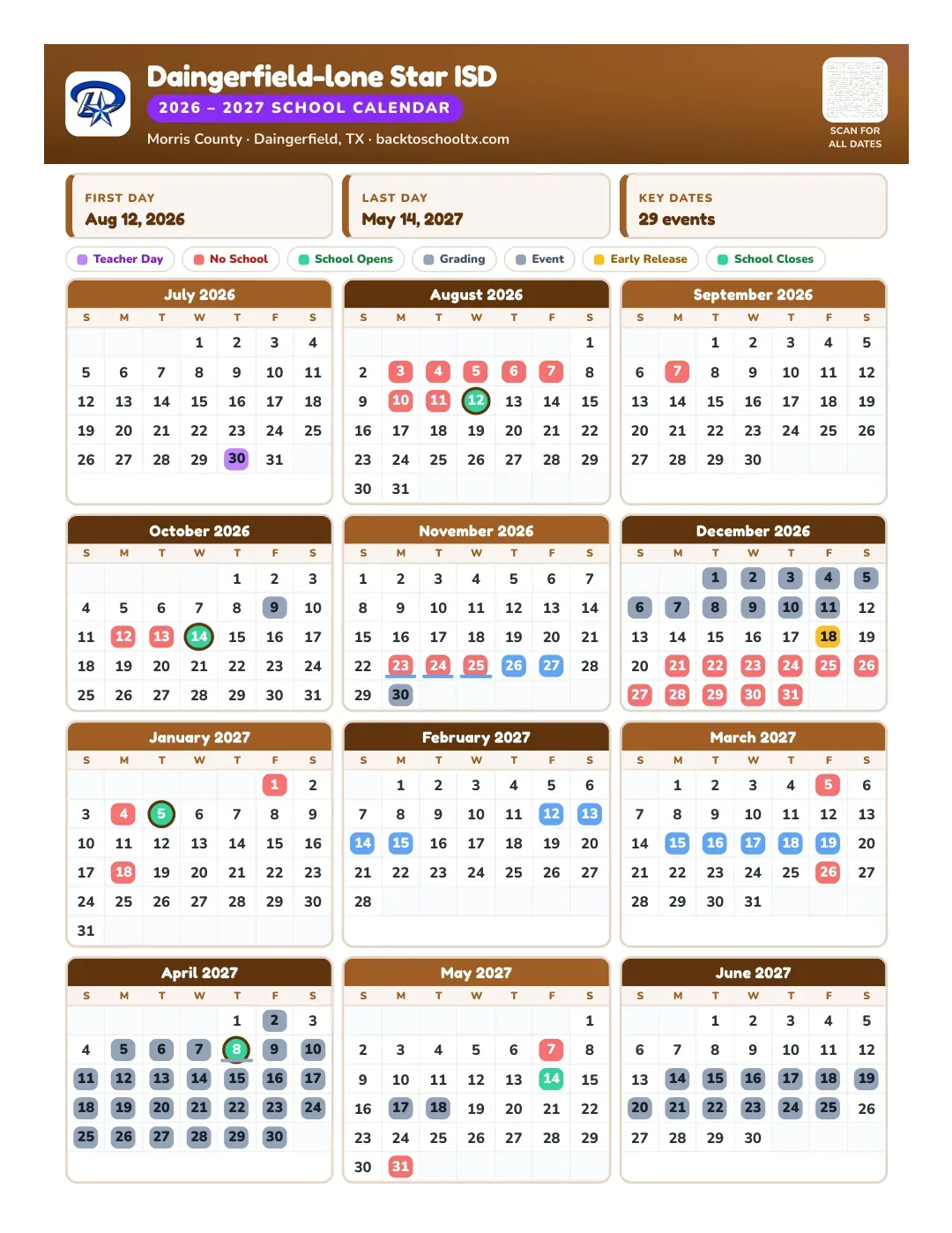 Daingerfield-lone Star ISD Calendar for the Year 26-27
