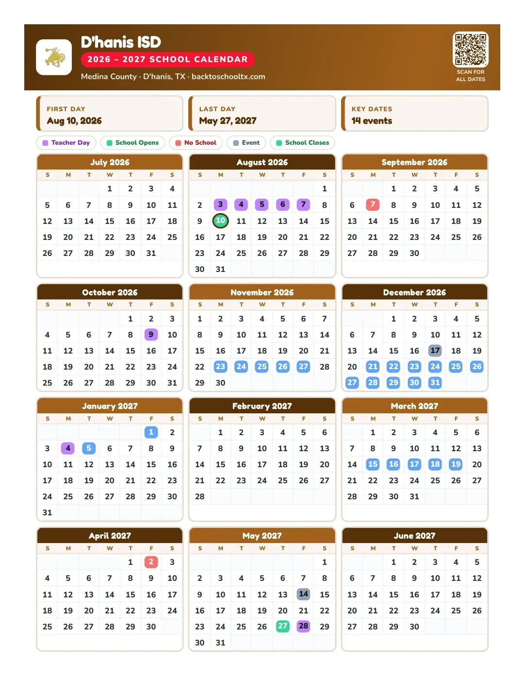 D'hanis ISD Calendar for the Year 26-27