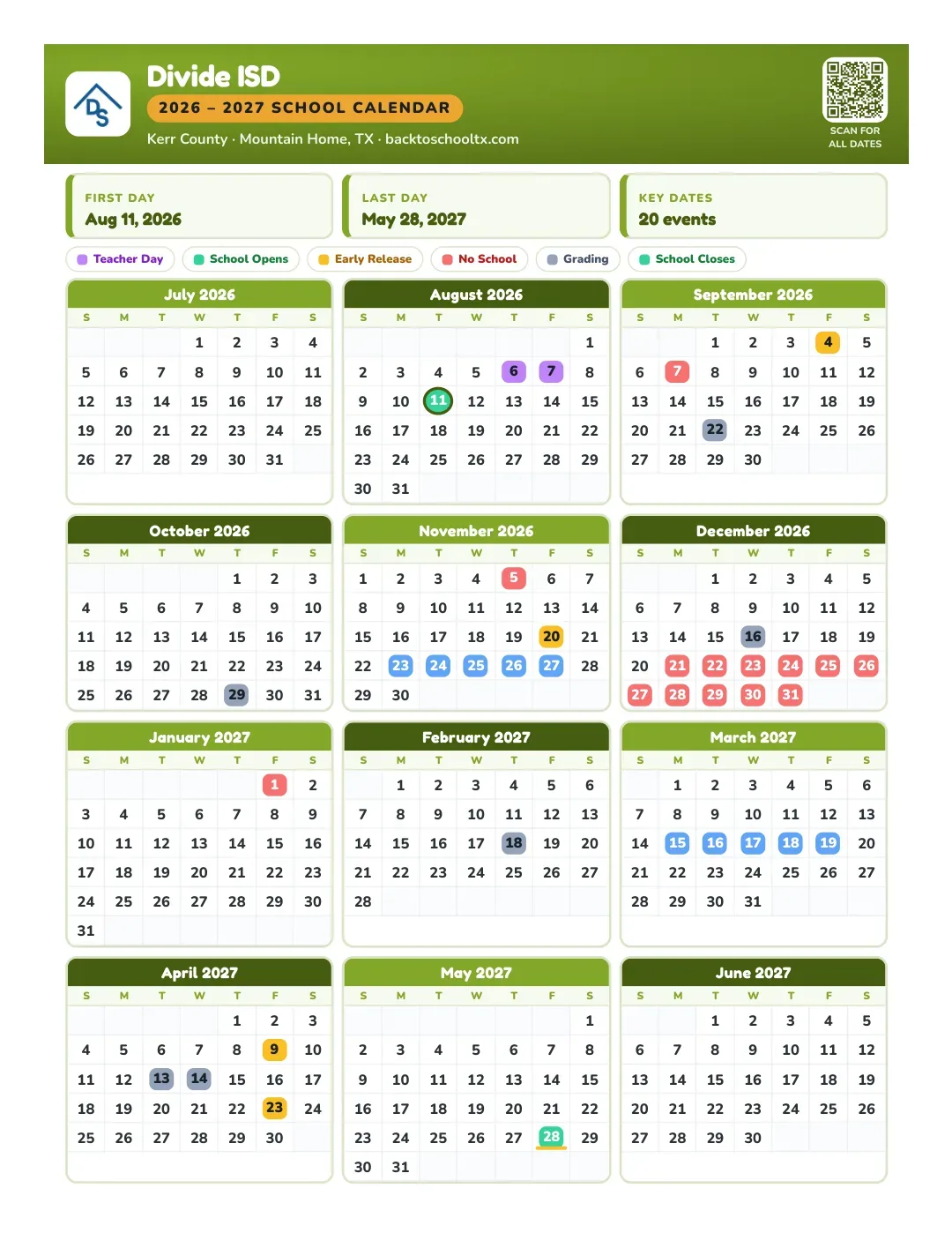 Divide ISD Calendar for the Year 26-27