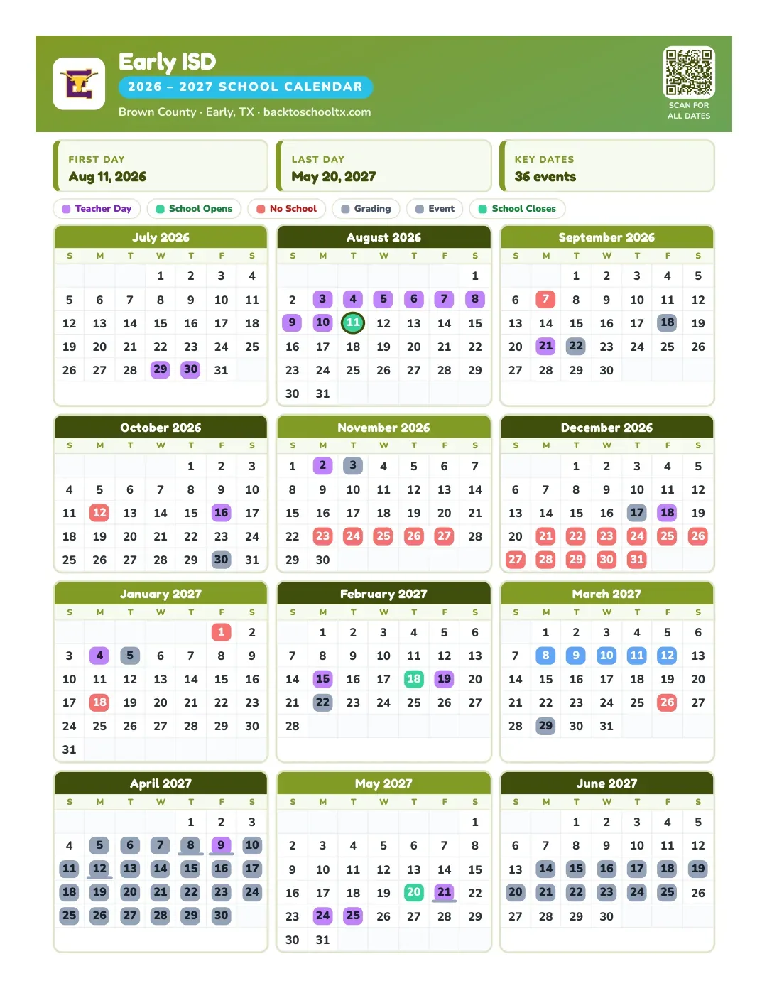 Early ISD Calendar for the Year 26-27