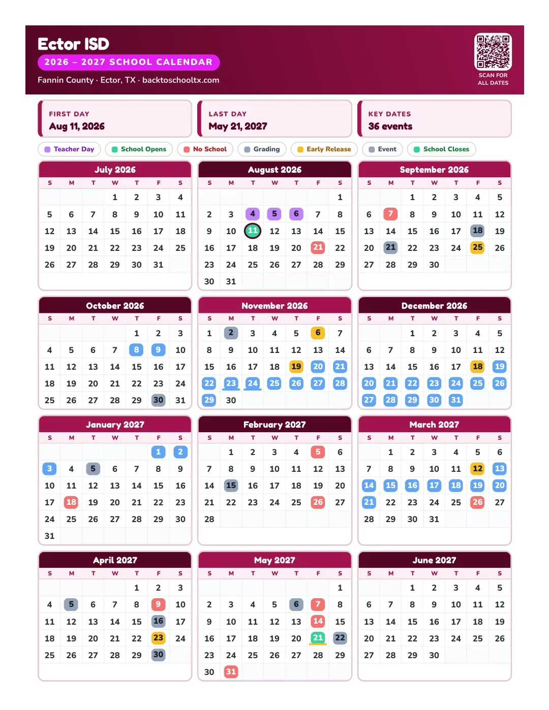 Ector ISD Calendar for the Year 26-27