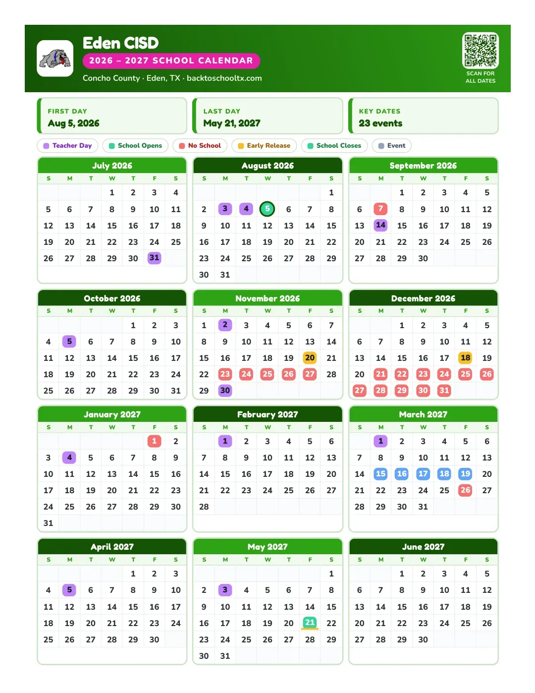 Eden CISD Calendar for the Year 26-27