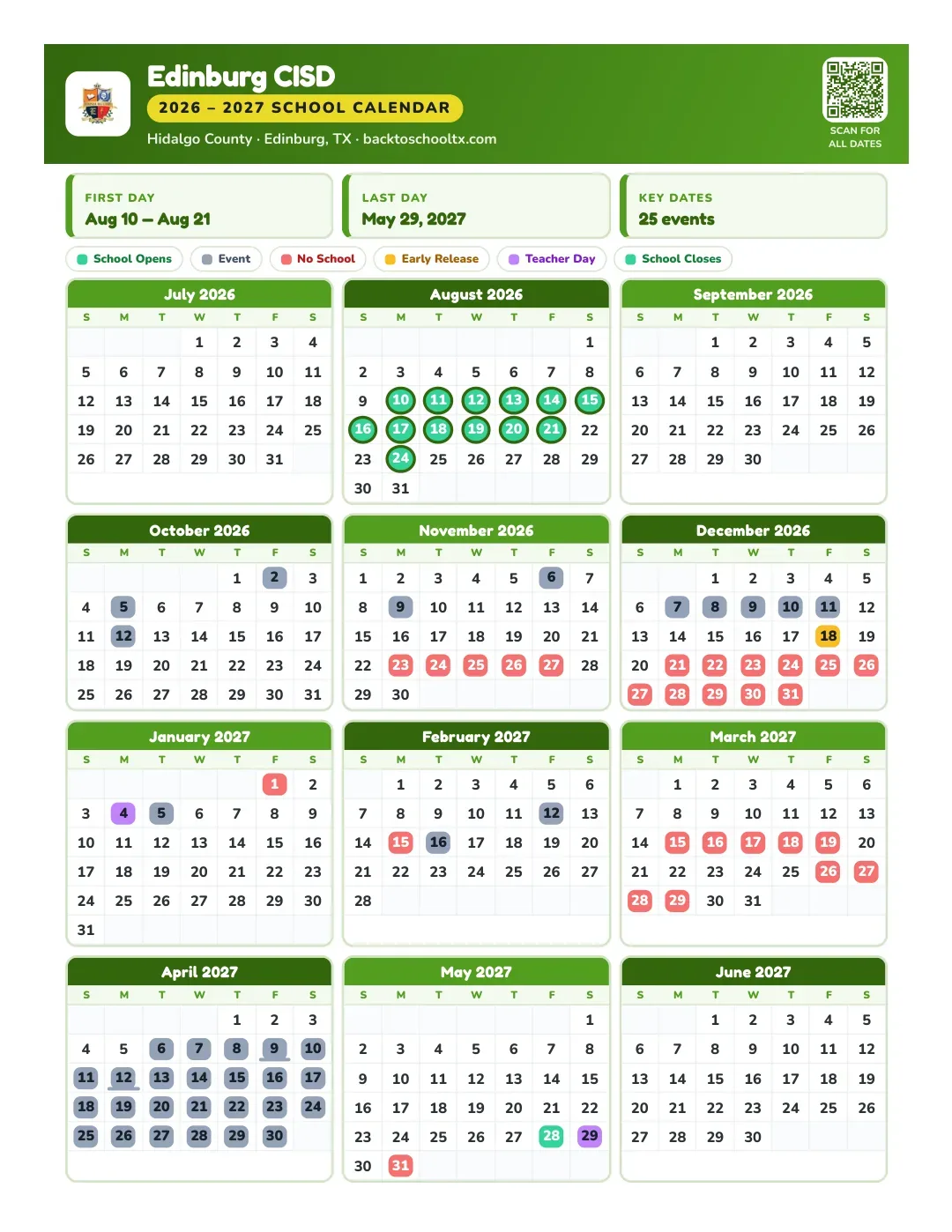 Edinburg CISD Calendar for the Year 26-27