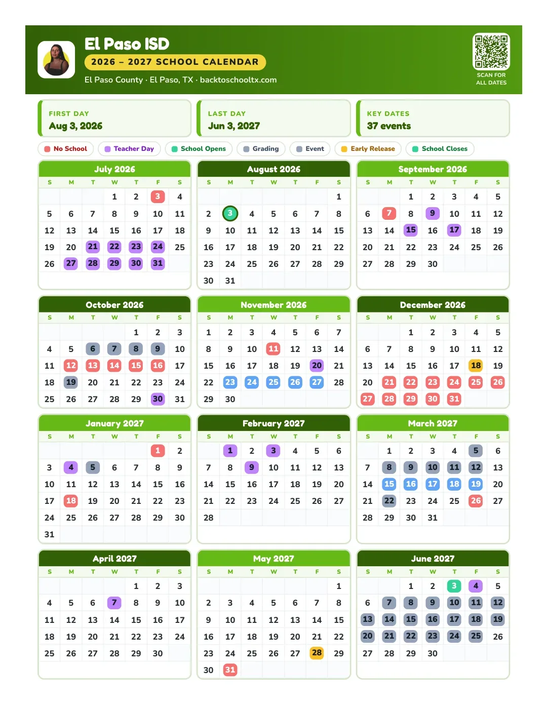El Paso ISD Calendar for the Year 26-27