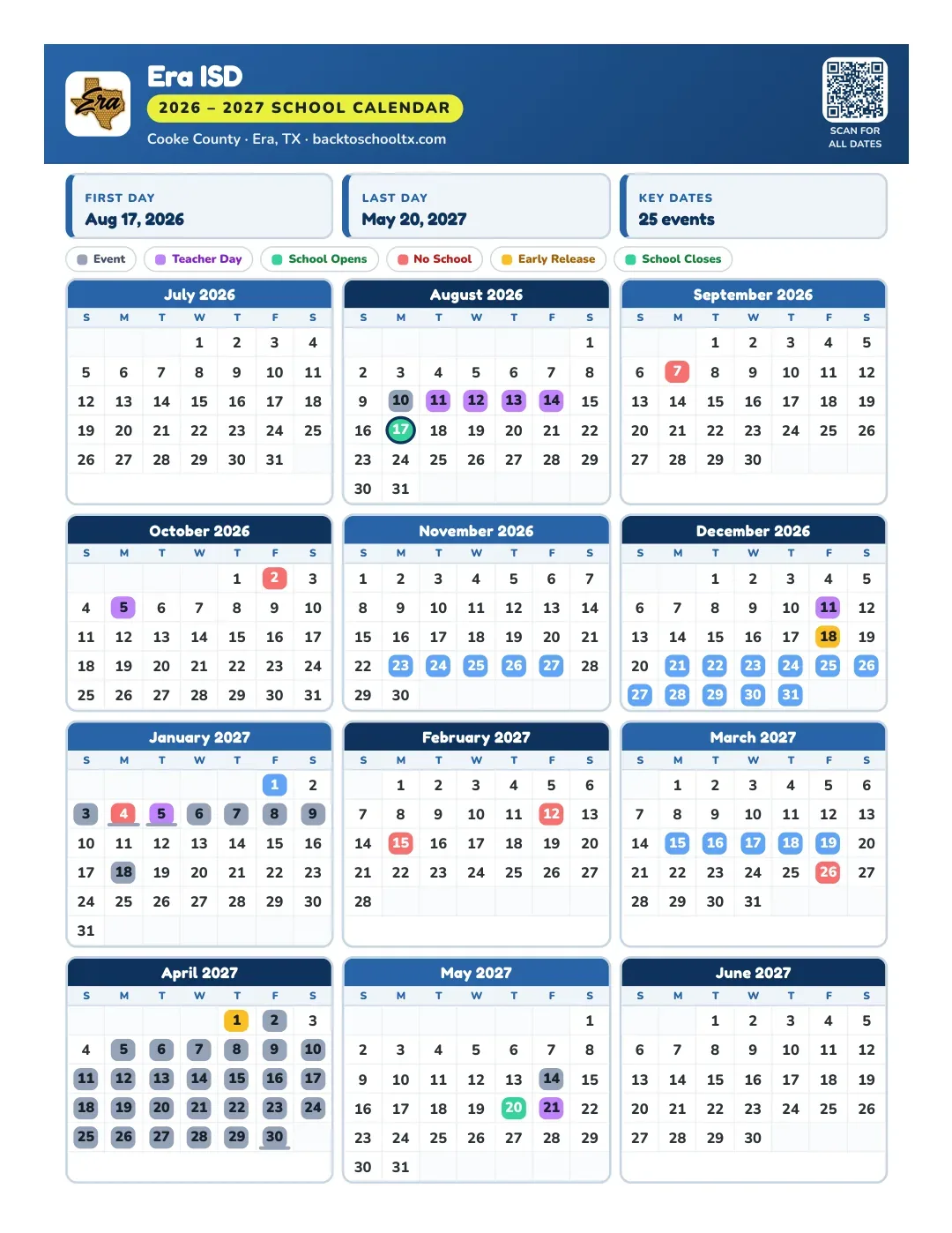 Era ISD Calendar for the Year 26-27