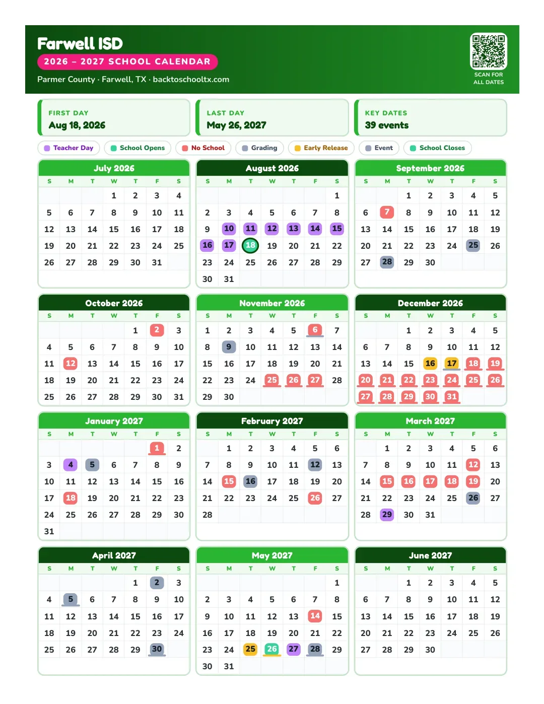 Farwell ISD Calendar for the Year 26-27