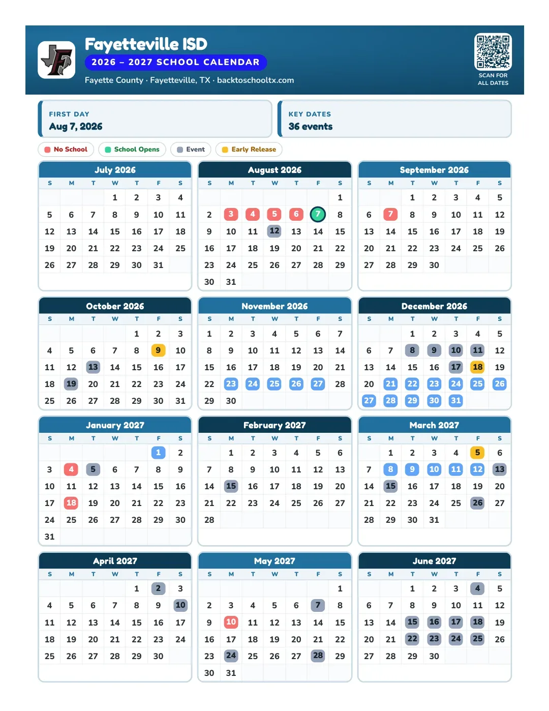 Fayetteville ISD Calendar for the Year 26-27