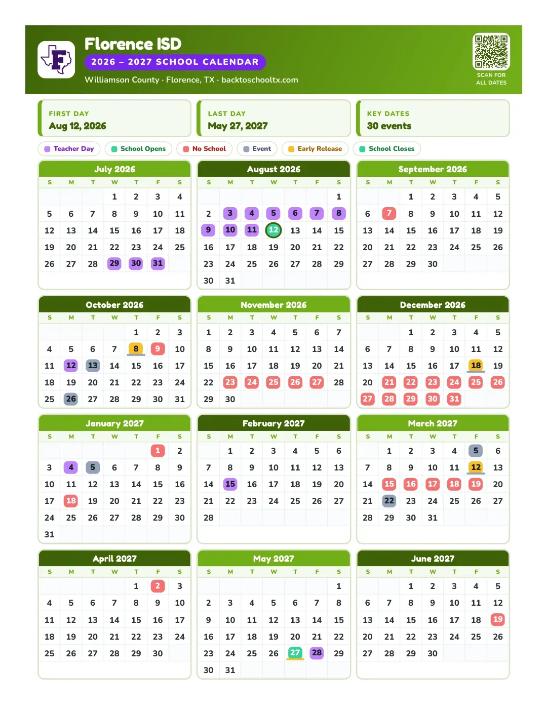 Florence ISD Calendar for the Year 26-27