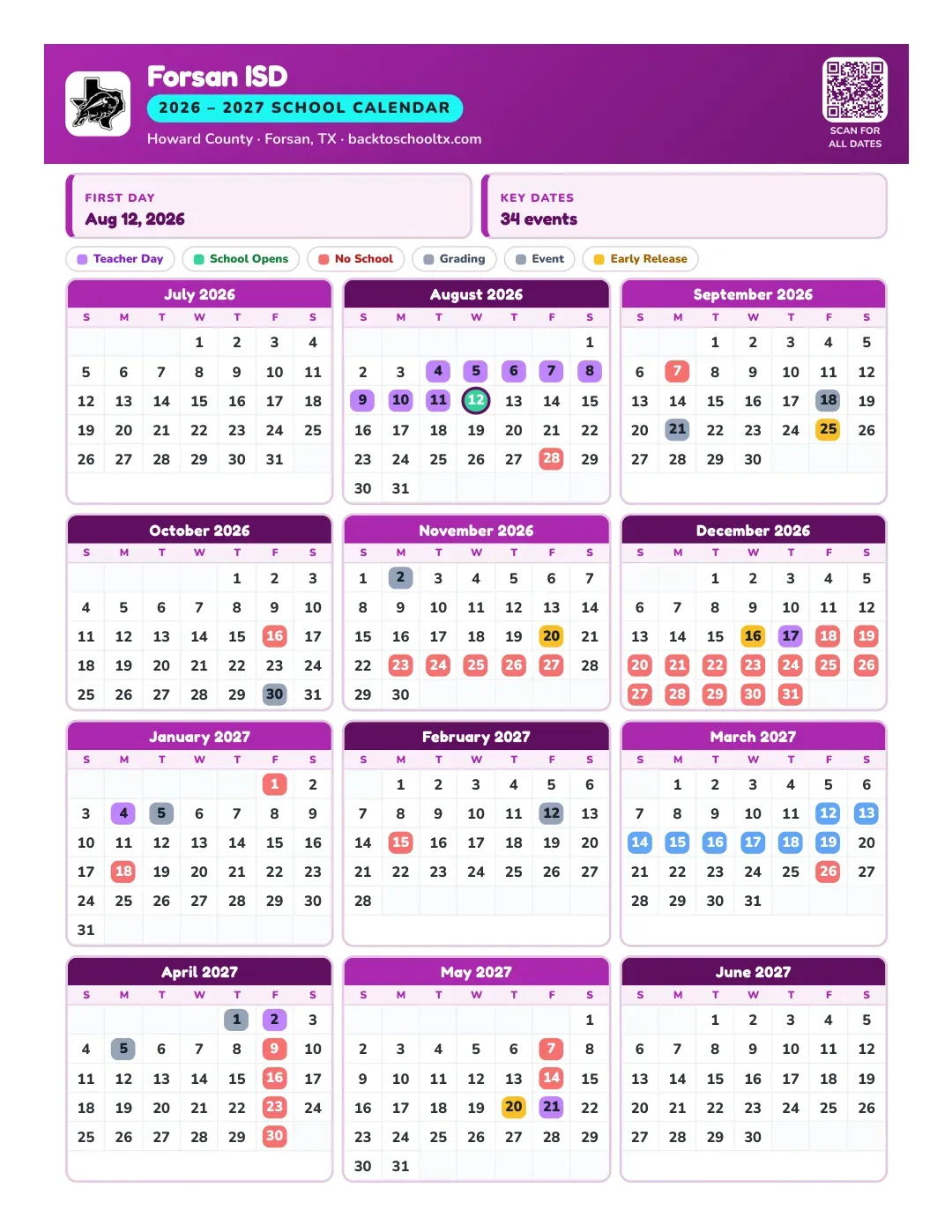 Forsan ISD Calendar for the Year 26-27