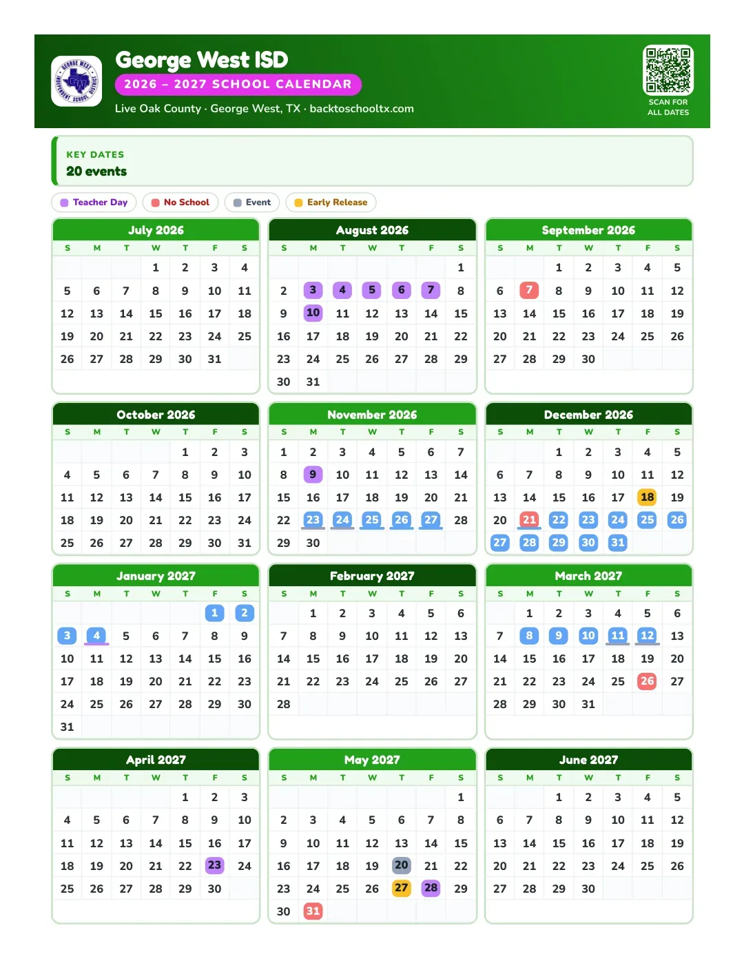 George West ISD Calendar for the Year 26-27