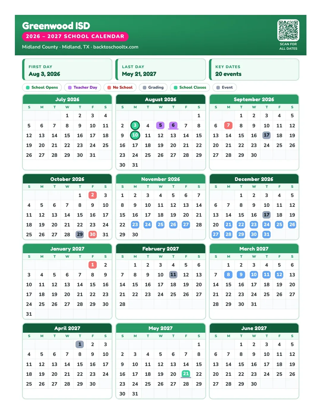 Greenwood ISD Calendar for the Year 26-27