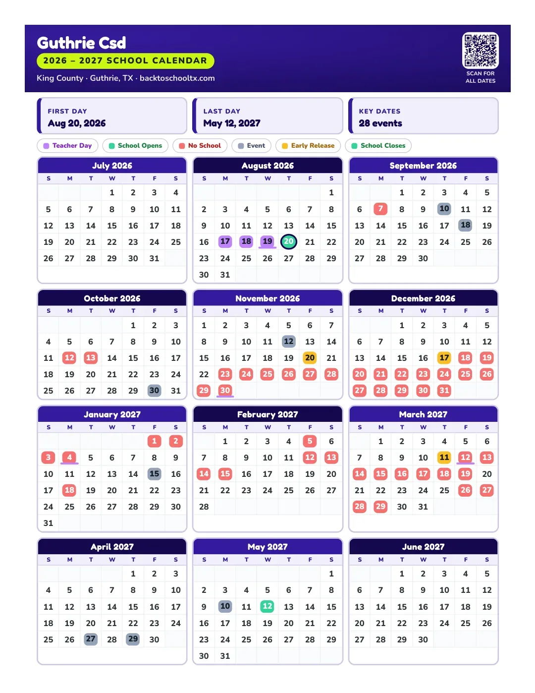 Guthrie Csd Calendar for the Year 26-27
