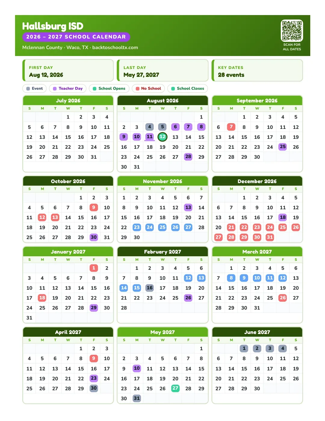 Hallsburg ISD Calendar for the Year 26-27