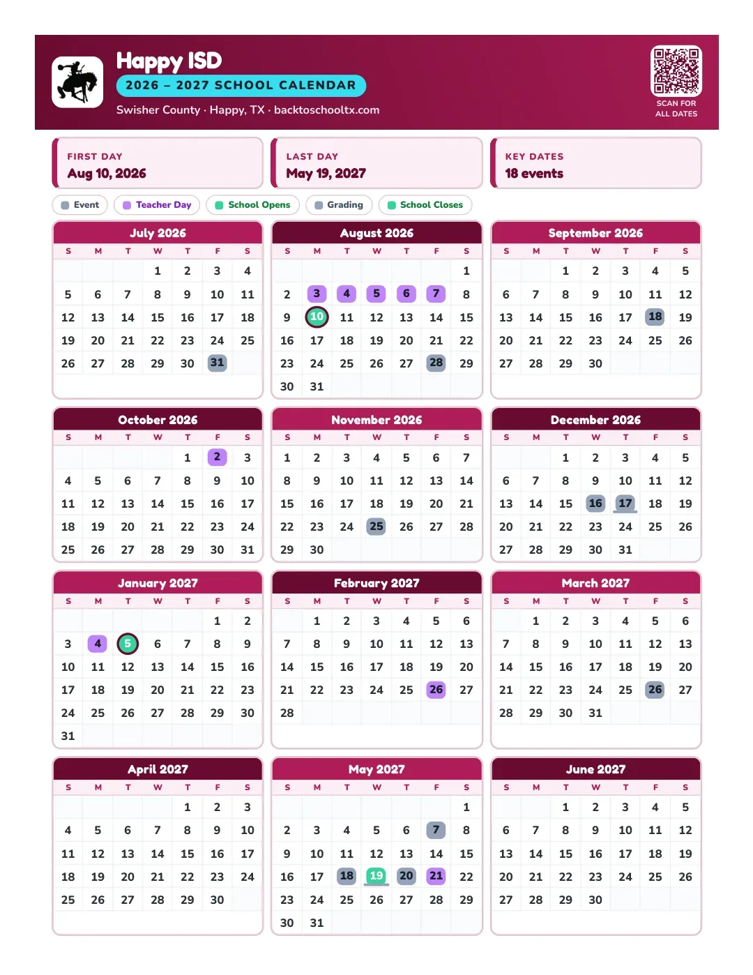 Happy ISD Calendar for the Year 26-27