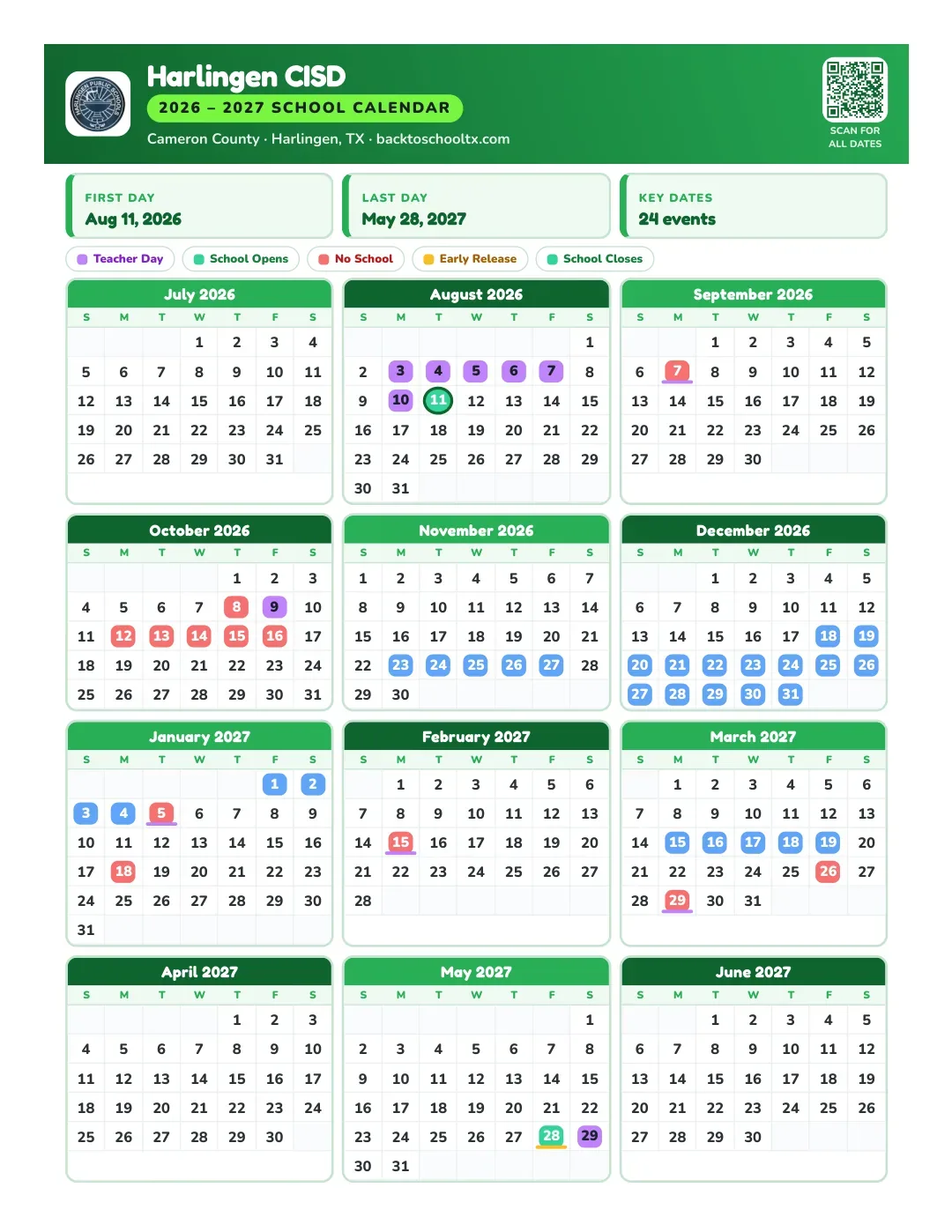 Harlingen CISD Calendar for the Year 26-27