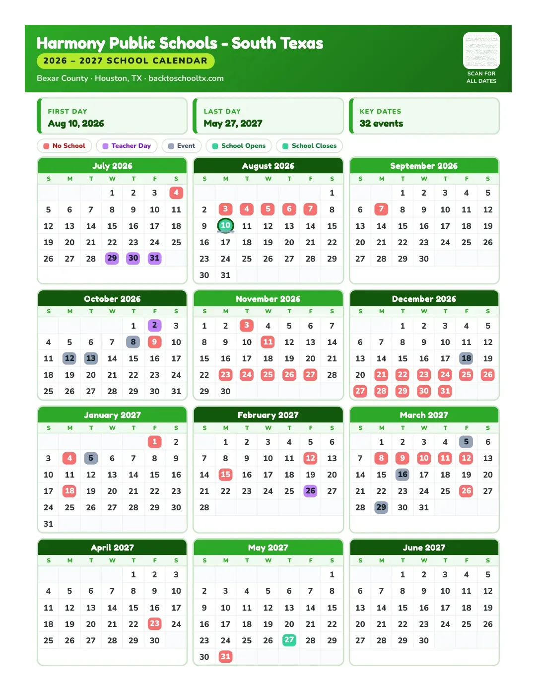 Harmony Public Schools - South Texas Calendar for the Year 26-27