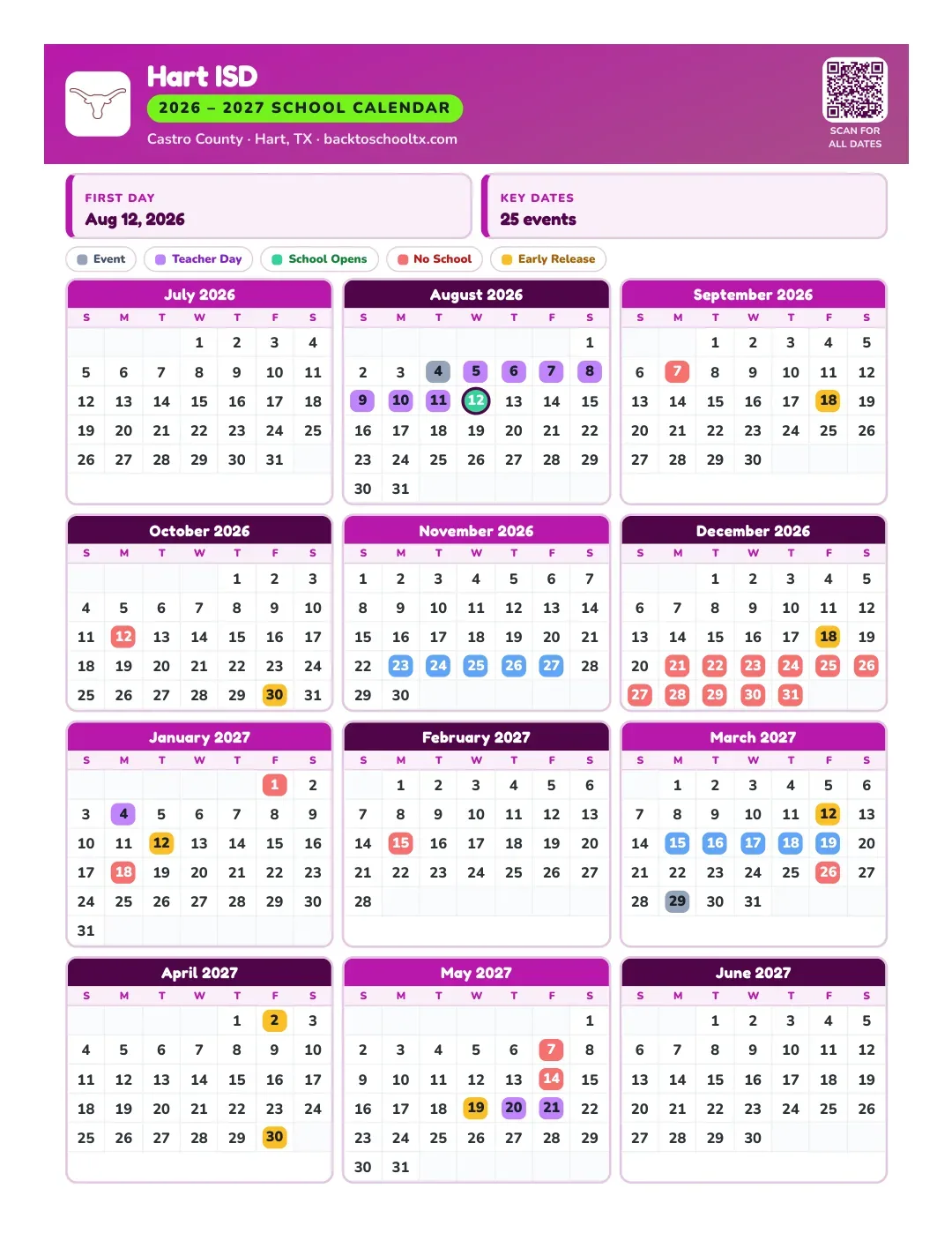 Hart ISD Calendar for the Year 26-27
