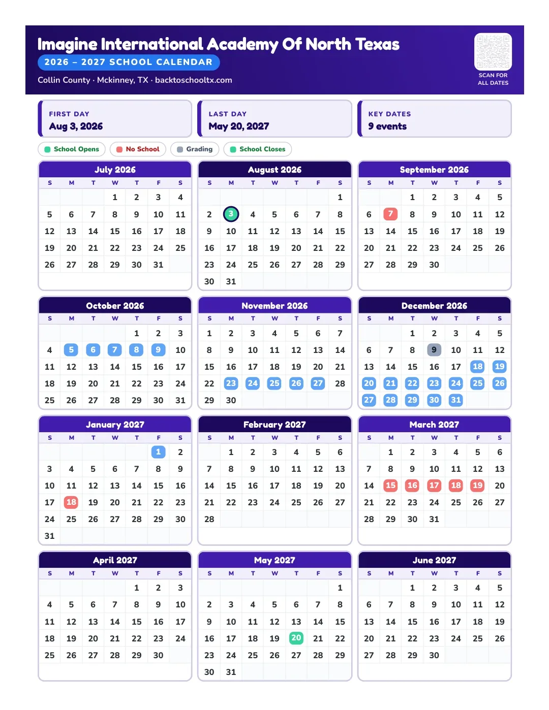 Imagine International Academy Of North Texas Calendar for the Year 26-27