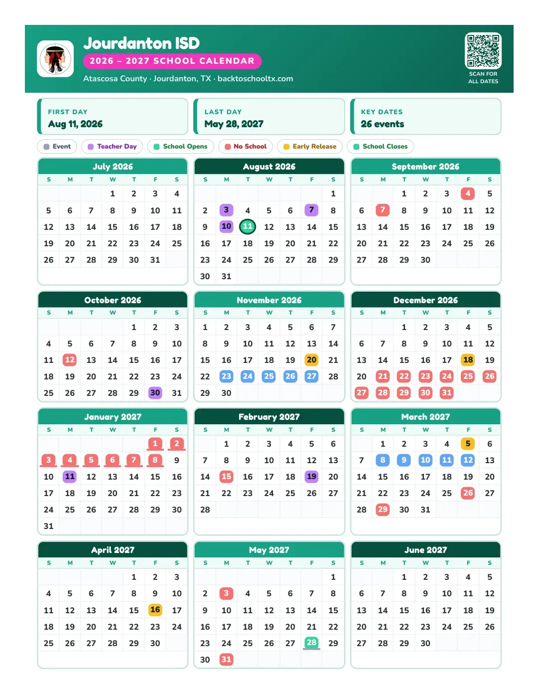 Jourdanton ISD Calendar for the Year 26-27