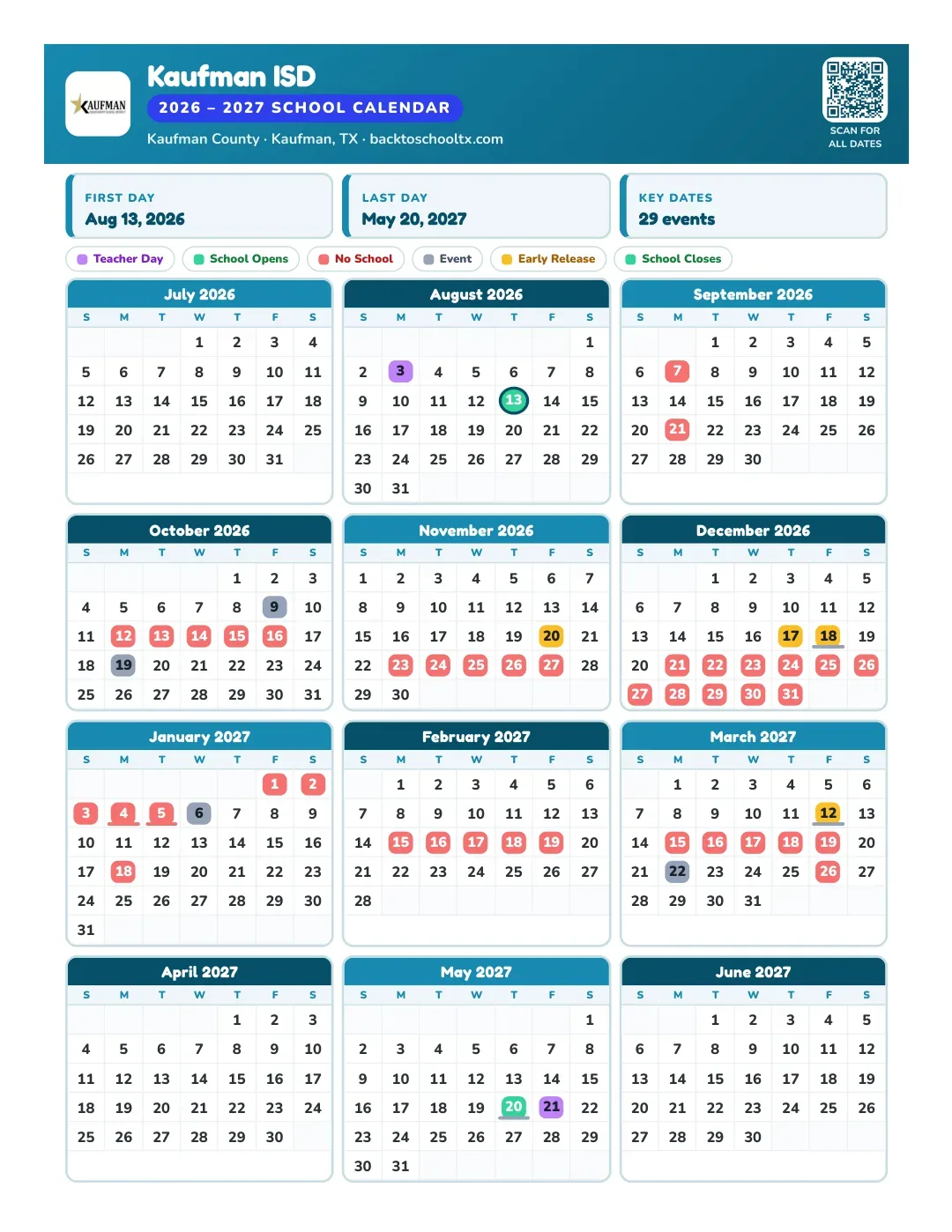 Kaufman ISD Calendar for the Year 26-27
