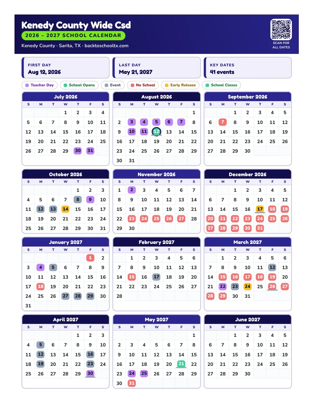 Kenedy County Wide Csd Calendar for the Year 26-27