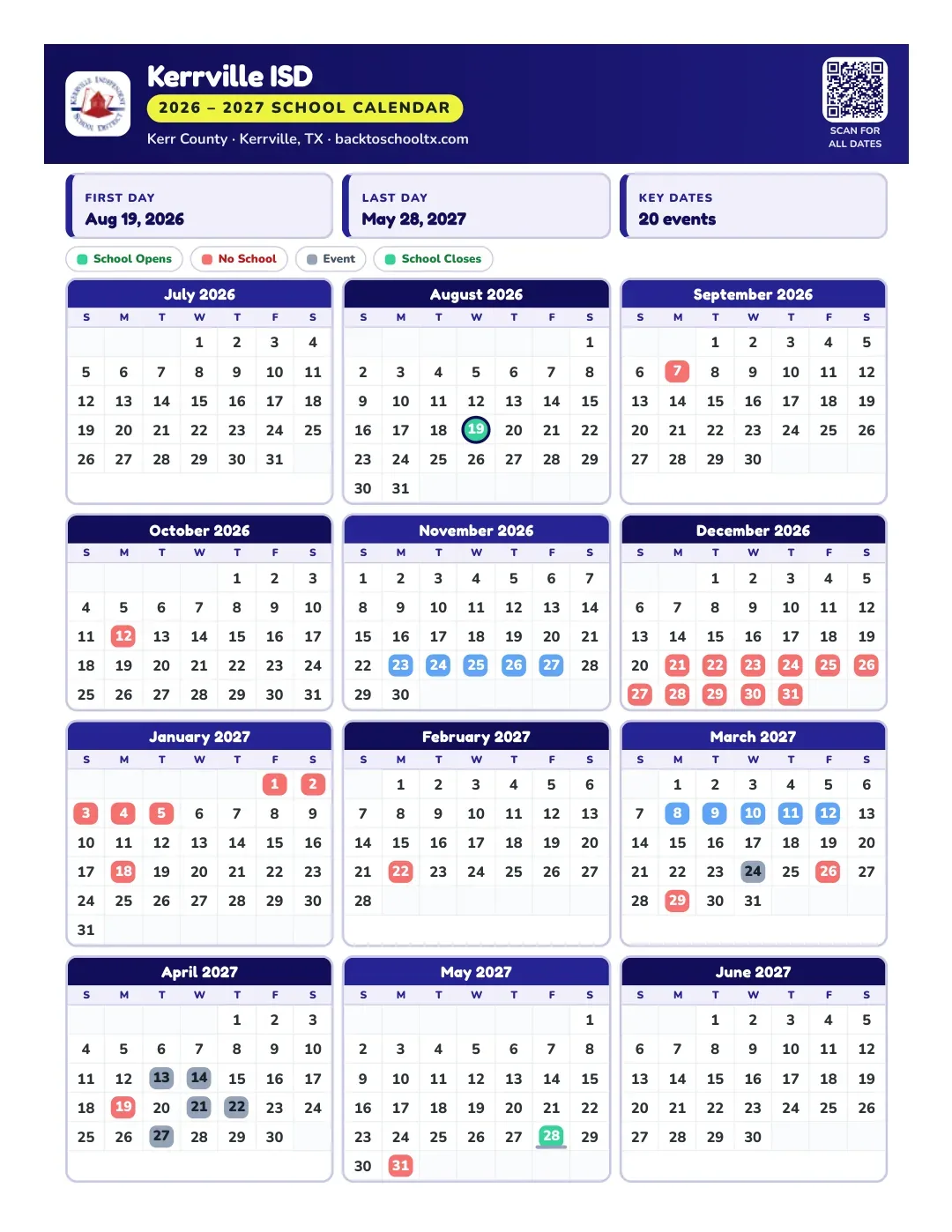 Kerrville ISD Calendar for the Year 26-27