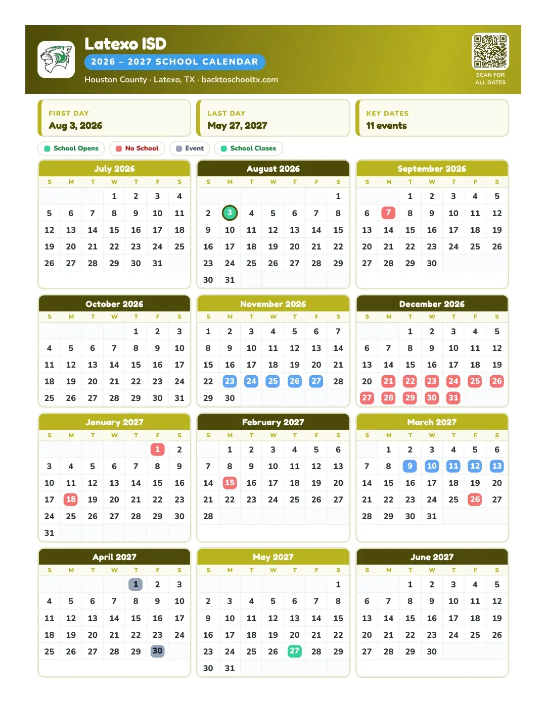 Latexo ISD Calendar for the Year 26-27