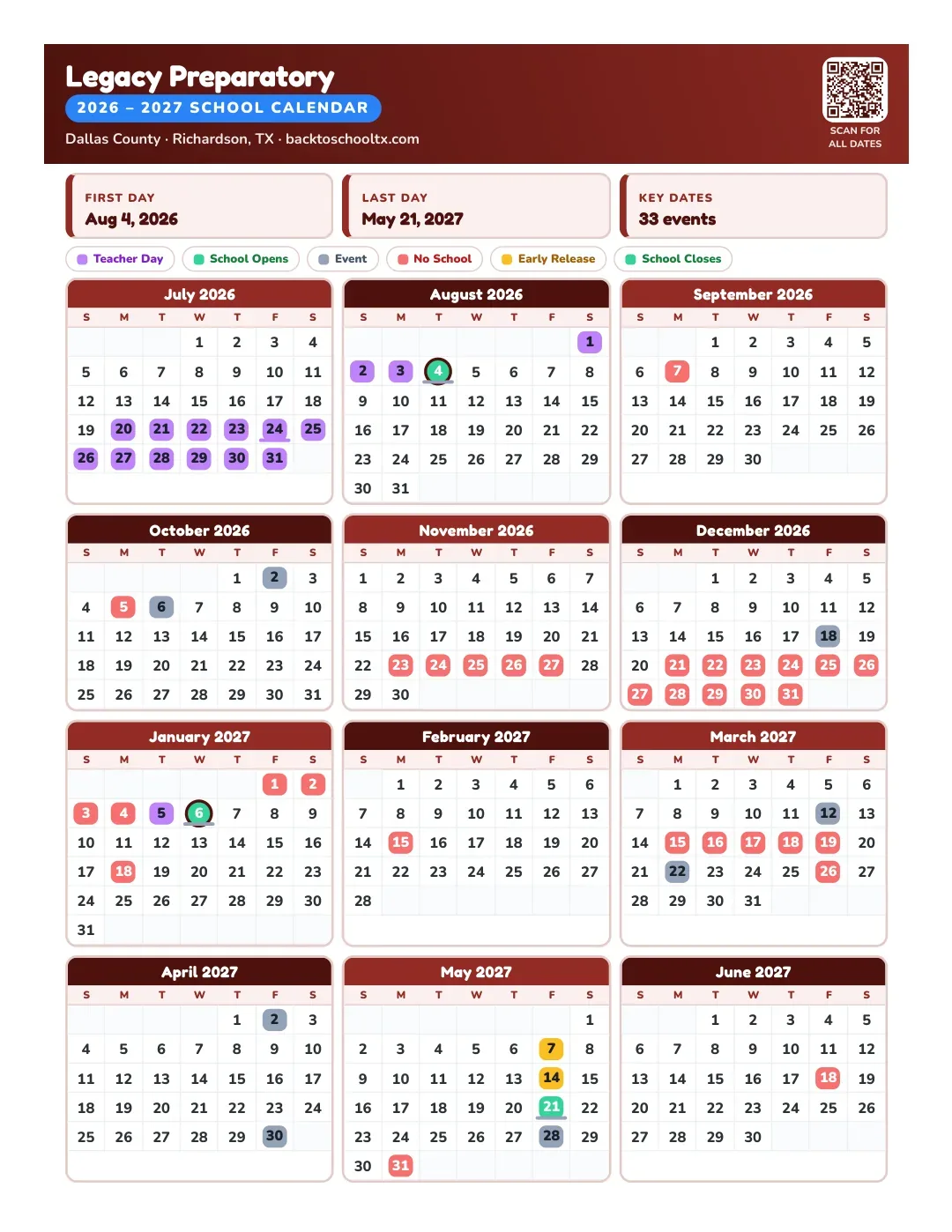 Legacy Preparatory Calendar for the Year 26-27