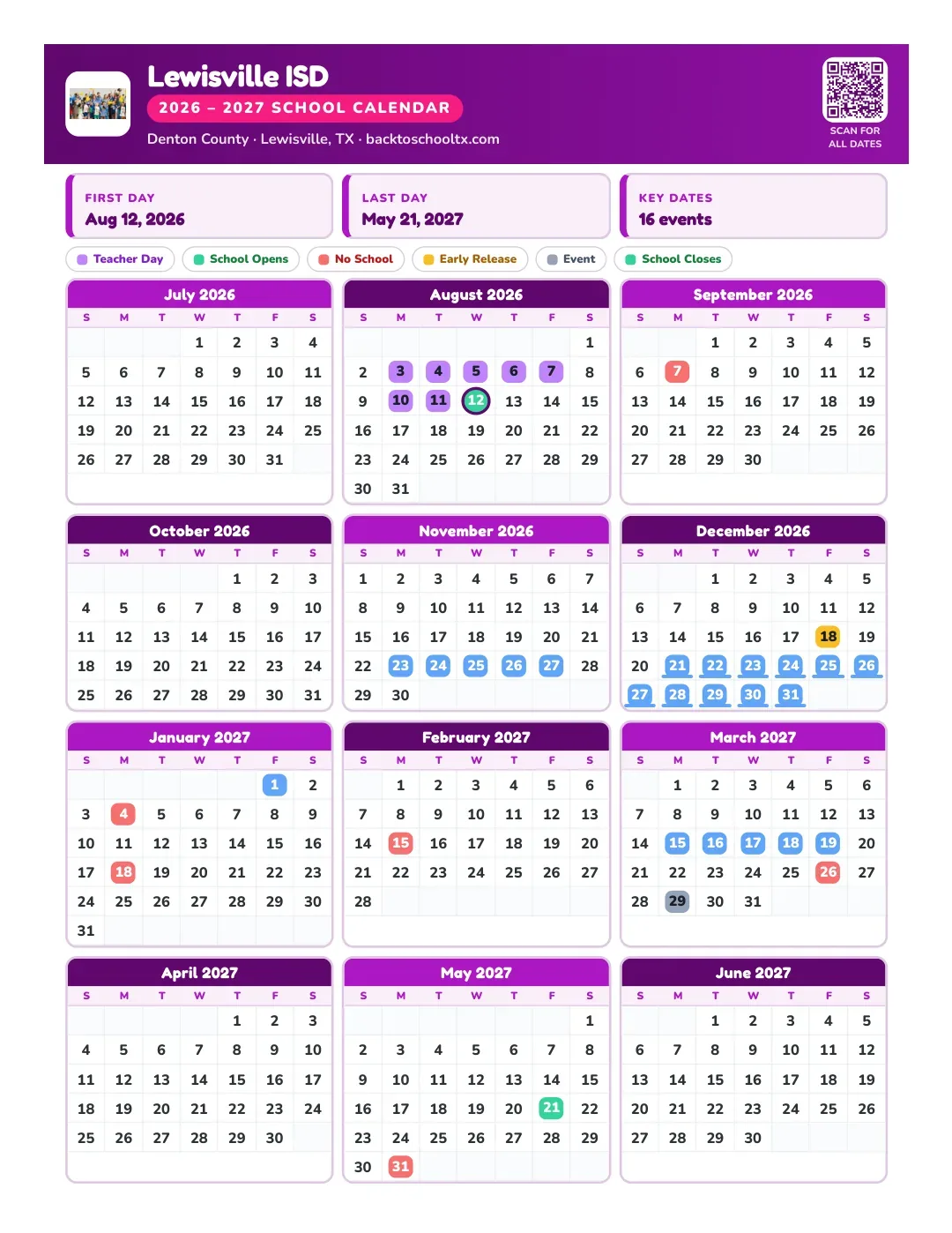 Lewisville ISD Calendar for the Year 26-27
