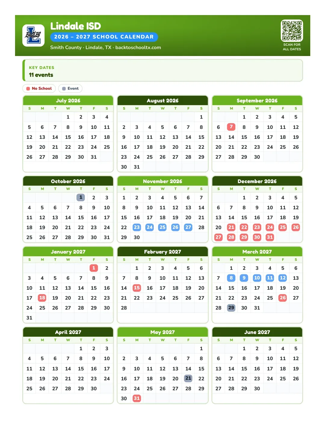 Lindale ISD Calendar for the Year 26-27
