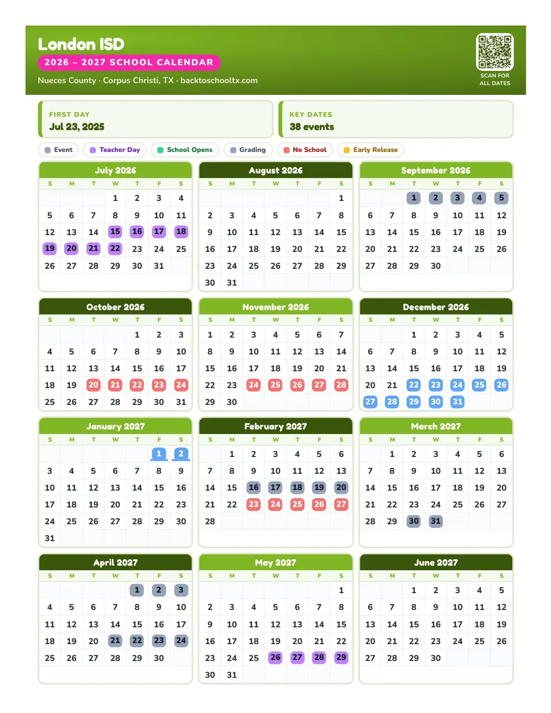 London ISD Calendar for the Year 26-27