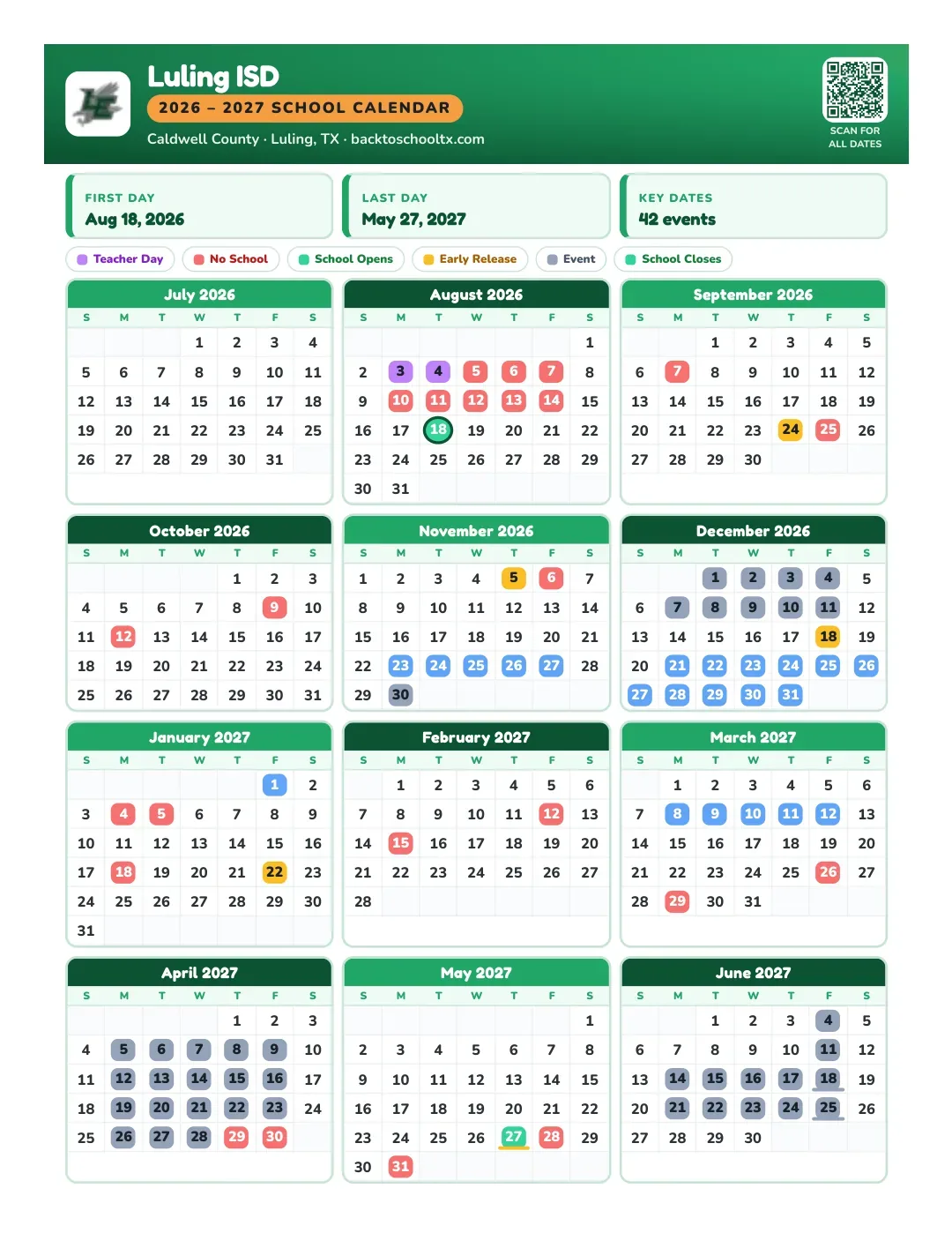 Luling ISD Calendar for the Year 26-27